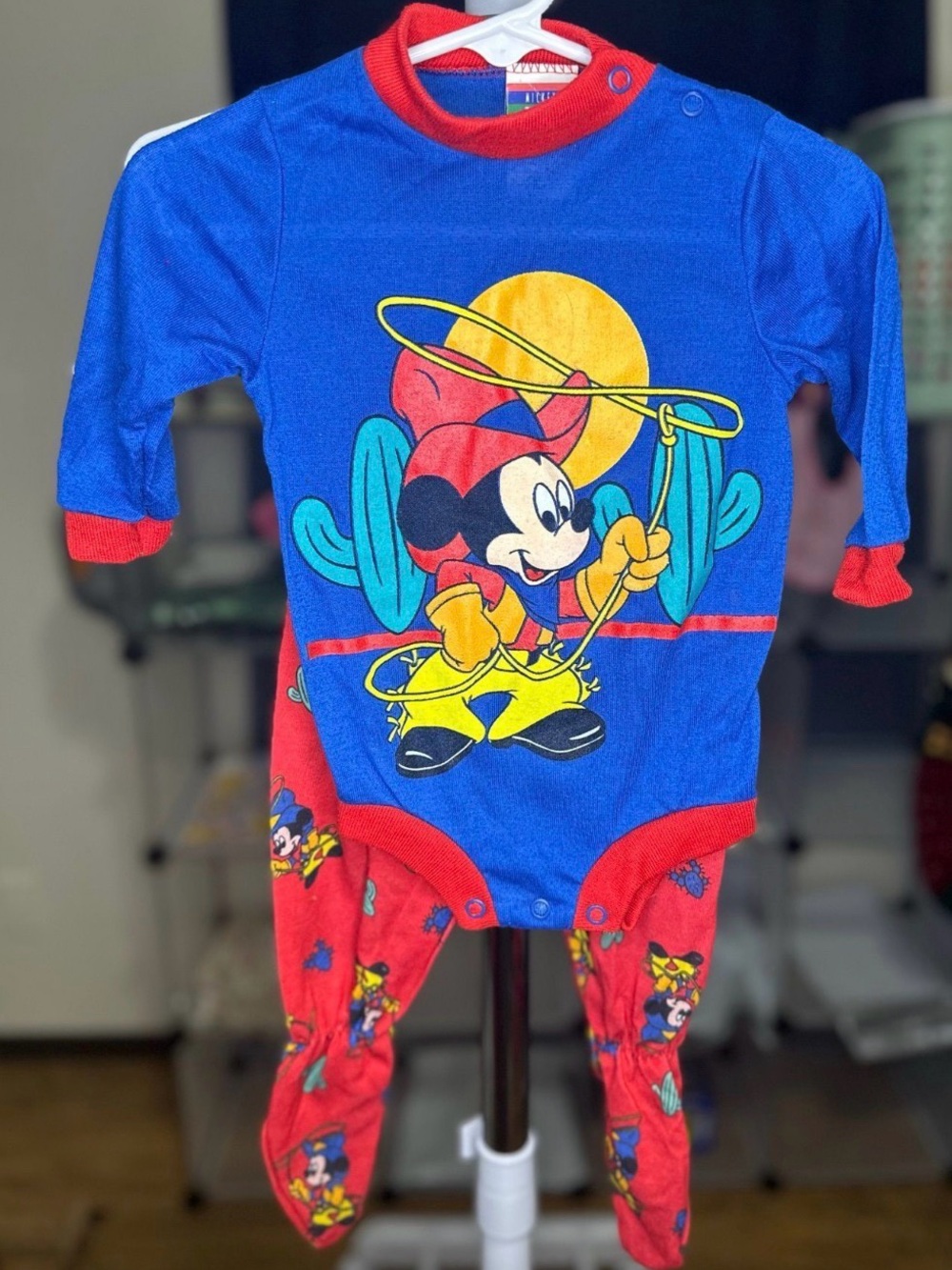 Disney Blue & Red Mickey Mouse Footed One-Piece